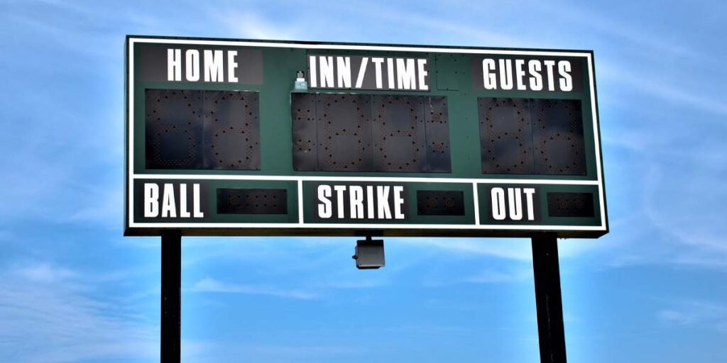 score board of baseball that shows time and stats